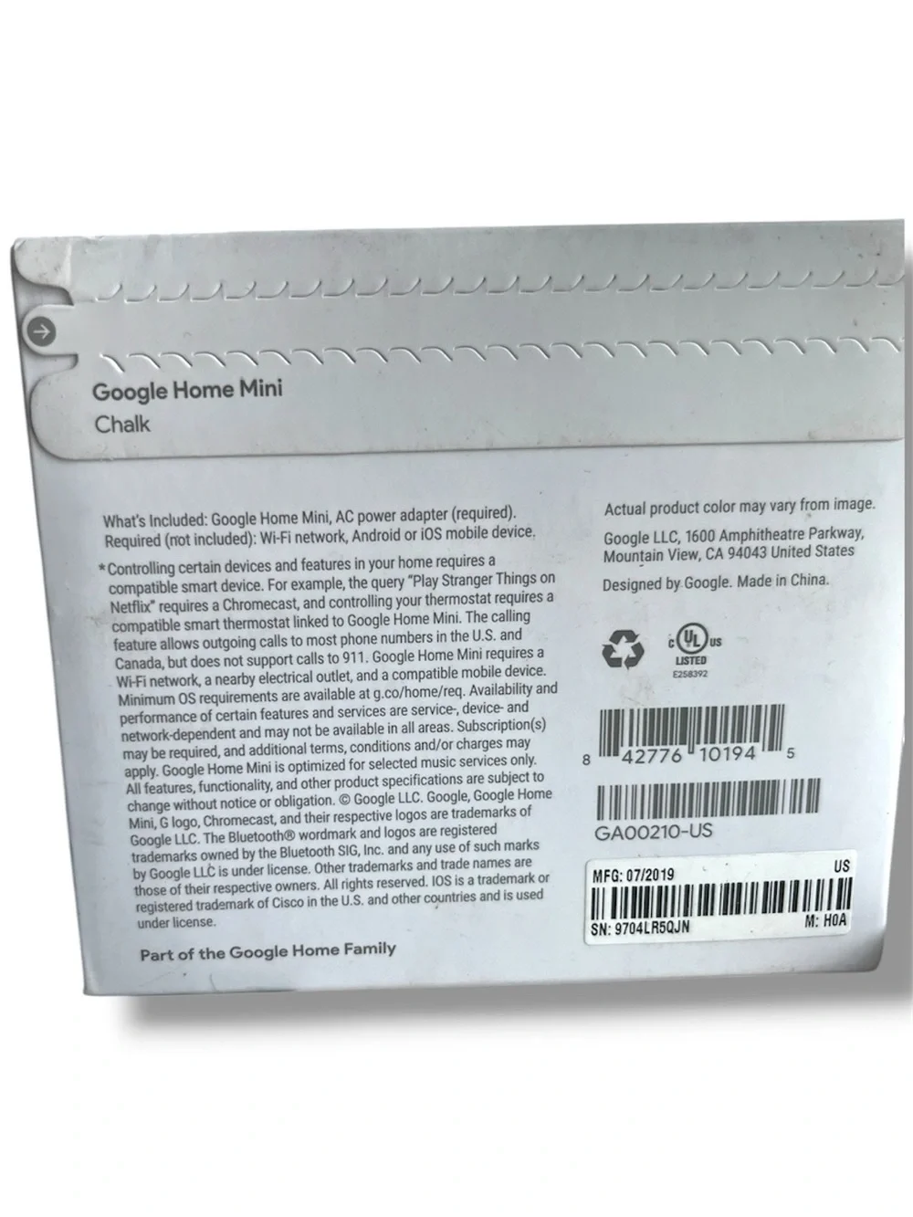 Factory Sealed Google Home Mini Smart Speaker Google Assistant  (GA00210-US)